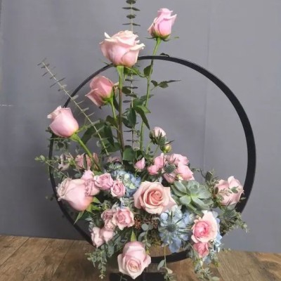 Modern Pastel Rose Crescent Moon Arrangement