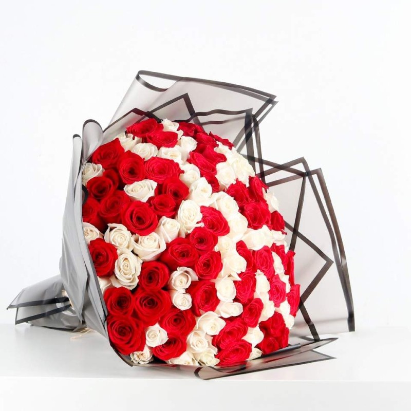 SUPER BOUQUET - 100pcs white &amp; red rose mix bouquet