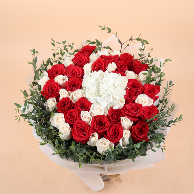 Red Rose With White Rose And Hydrangea Bouquet