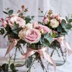Blush Pink Rose Trio in Ribbon-Tied Mason Jars