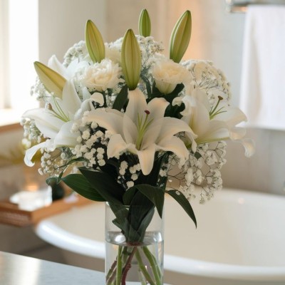 Serene White Lily and Baby’s Breath Bouquet