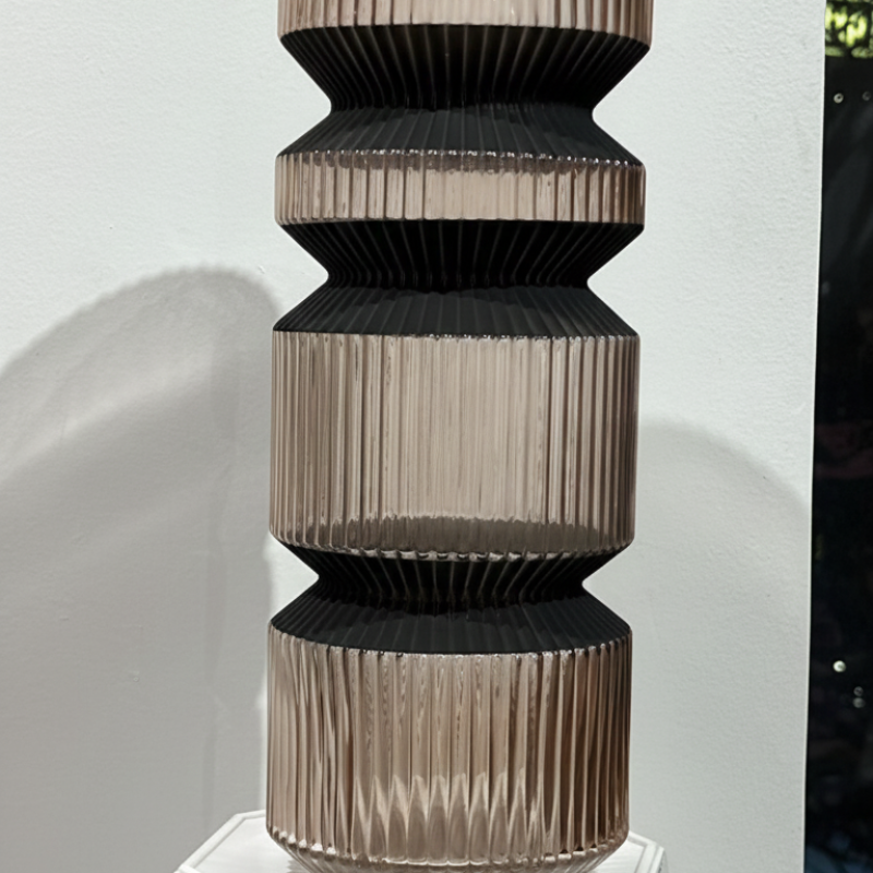 Smoky Ribbed Tiered Vase