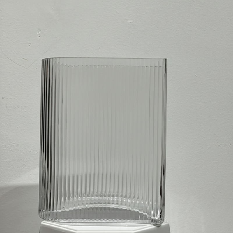 Clear Ribbed Oval Vase
