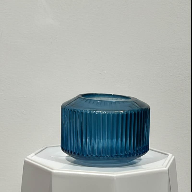 Teal Ribbed Cylinder Vase