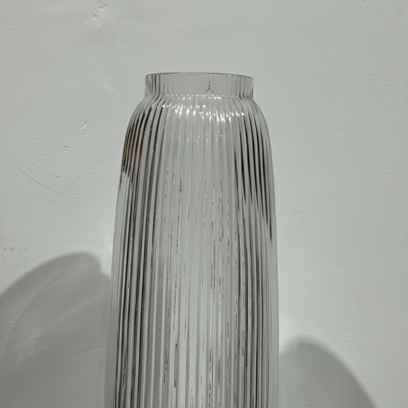 Clear Vertical Ribbed Barrel Vase