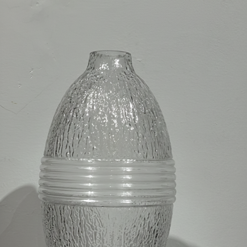 Clear Textured Oval Glass Vase