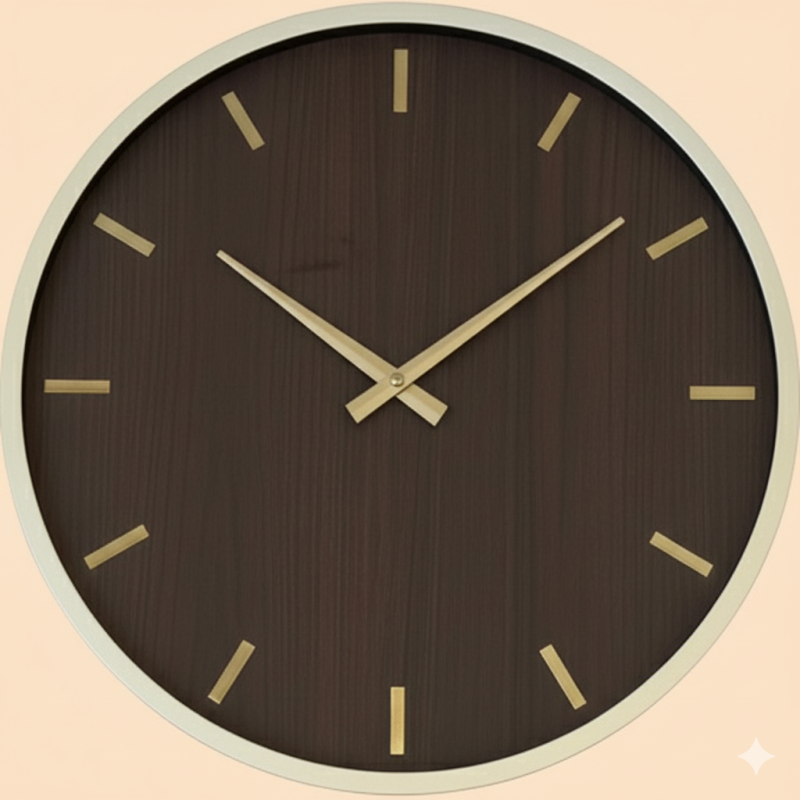 Modern Walnut &amp; Gold Minimalist Wall Clock
