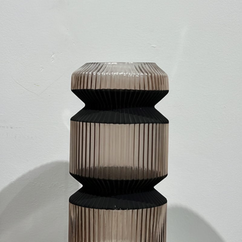 Smoky Ribbed Hourglass Vase