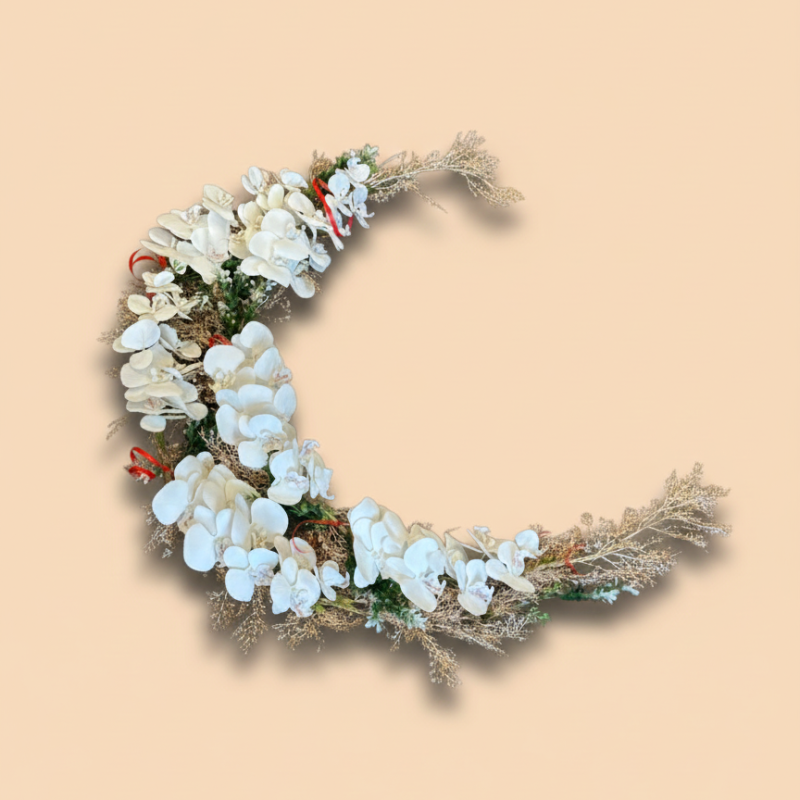 White Orchid Crescent Moon Wreath
