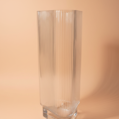 Hexagonal Ribbed Glass Vase