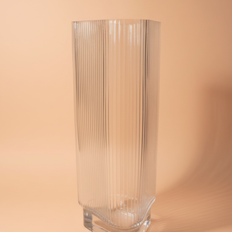 Hexagonal Ribbed Glass Vase