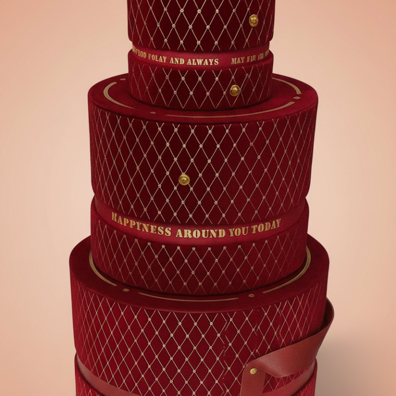 Luxury Maroon Velvet 3-Tier Gift Tower Box Set