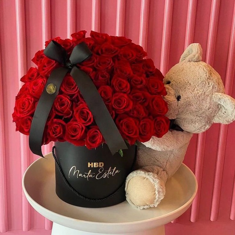 Luxury Red Rose &amp; Teddy Hatbox